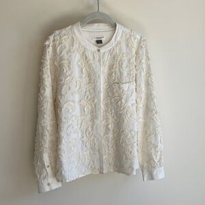 Pilcro by Anthropologie the Whitney Cream Blouse with Stitching Appliqué Size S